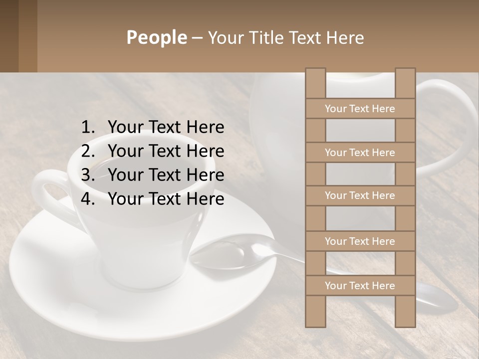 A Cup Of Coffee And A Spoon On A Wooden Table PowerPoint Template