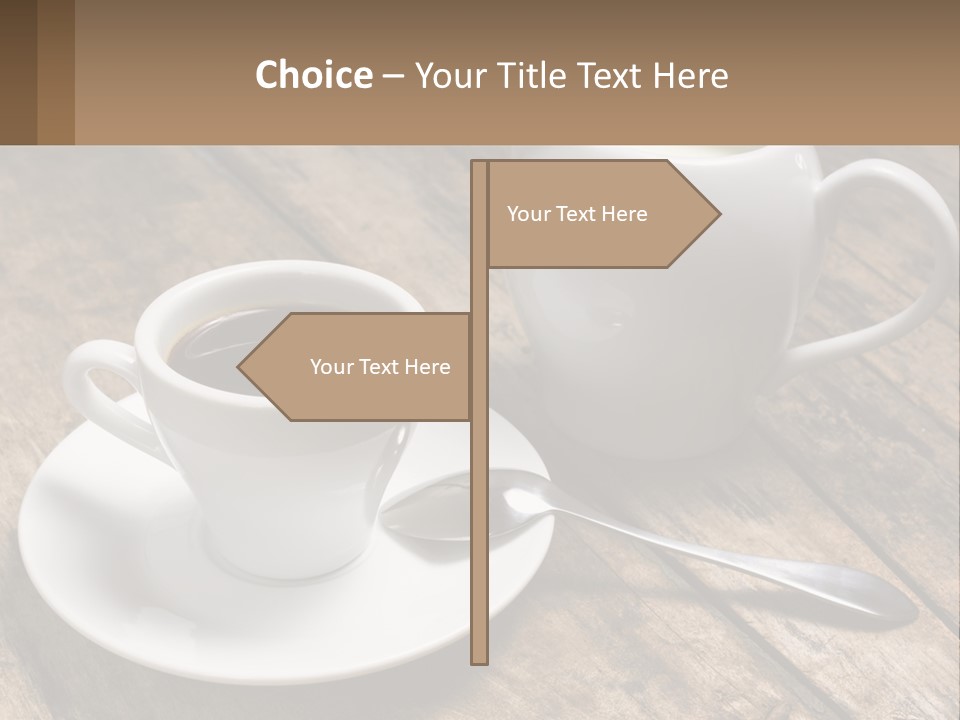 A Cup Of Coffee And A Spoon On A Wooden Table PowerPoint Template