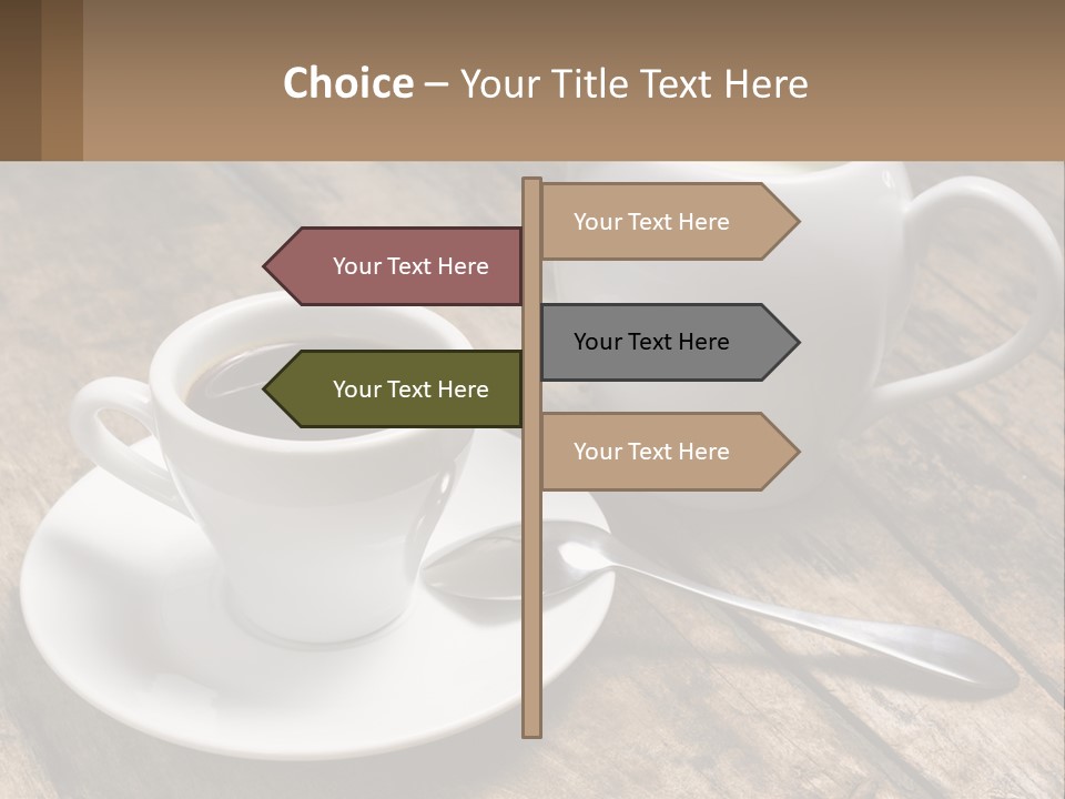 A Cup Of Coffee And A Spoon On A Wooden Table PowerPoint Template