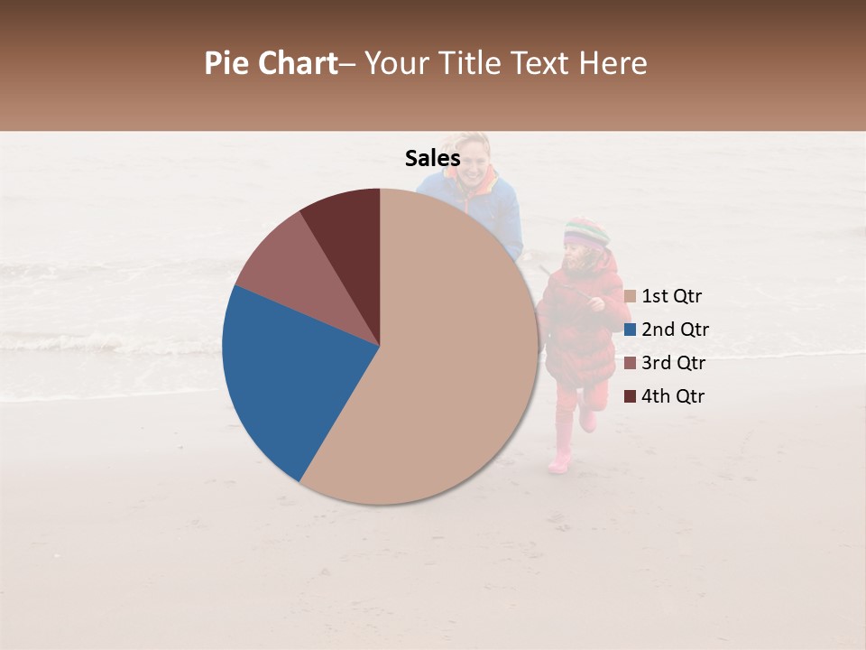 A Woman And Two Children Walking On The Beach PowerPoint Template