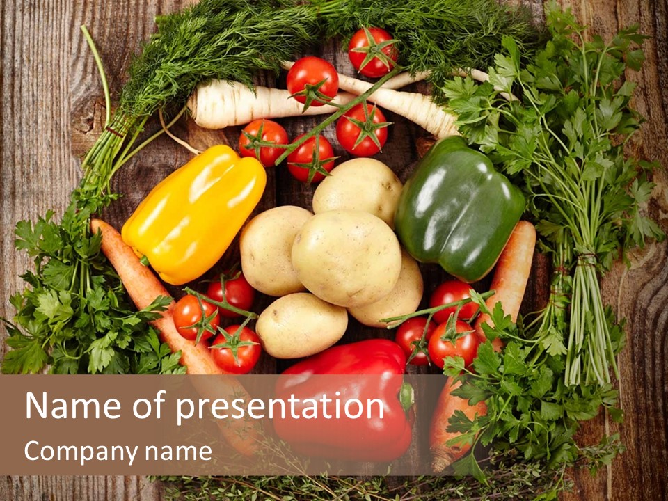 A Bunch Of Vegetables On A Wooden Table PowerPoint Template