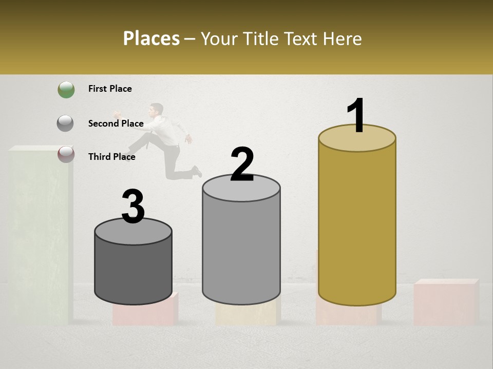 A Man Jumping Over A Bar Chart On Top Of Blocks PowerPoint Template