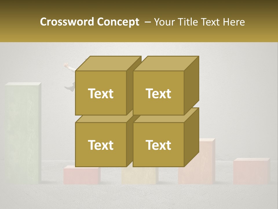 A Man Jumping Over A Bar Chart On Top Of Blocks PowerPoint Template