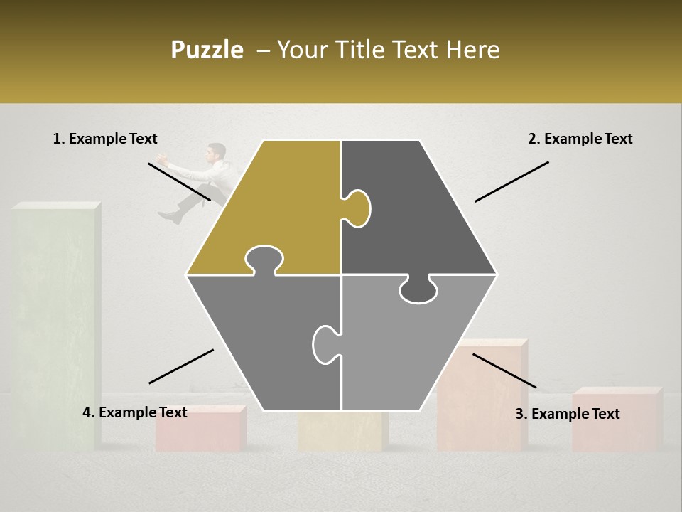 A Man Jumping Over A Bar Chart On Top Of Blocks PowerPoint Template