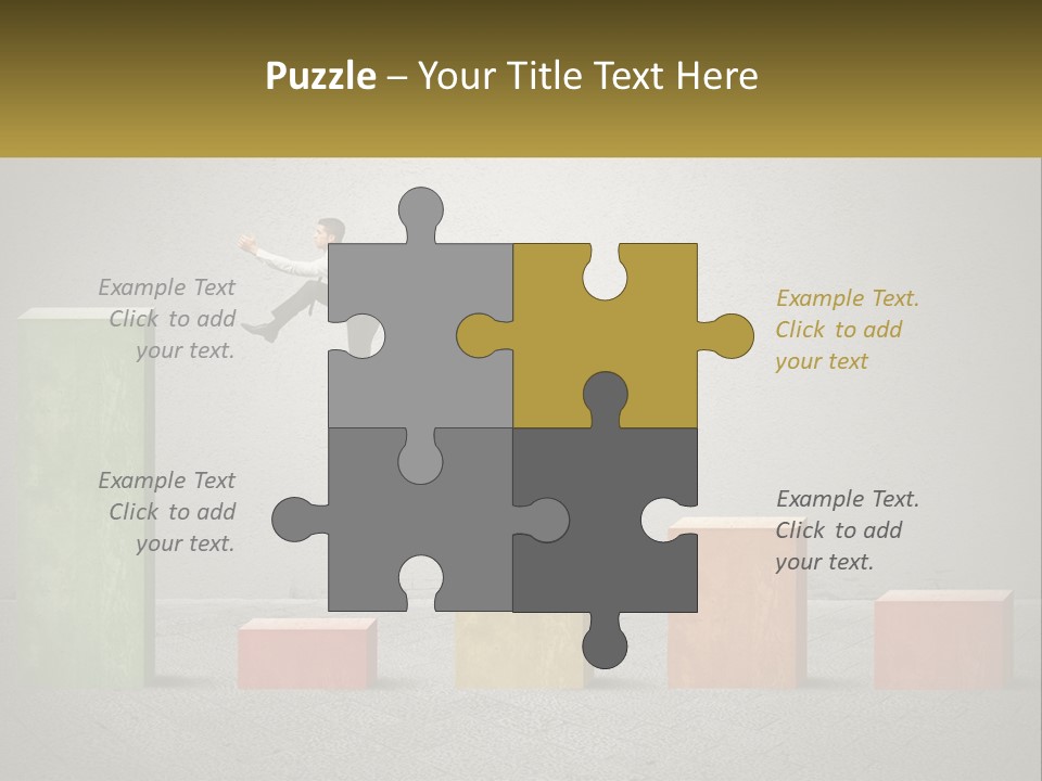 A Man Jumping Over A Bar Chart On Top Of Blocks PowerPoint Template