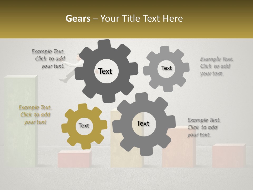 A Man Jumping Over A Bar Chart On Top Of Blocks PowerPoint Template