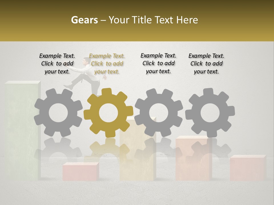 A Man Jumping Over A Bar Chart On Top Of Blocks PowerPoint Template