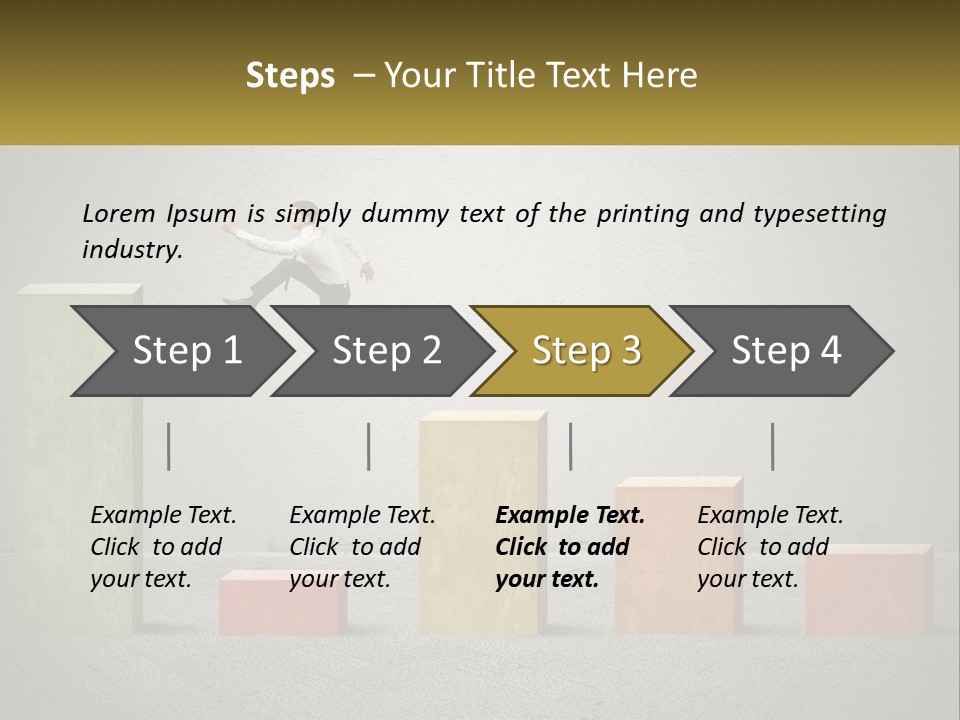 A Man Jumping Over A Bar Chart On Top Of Blocks PowerPoint Template