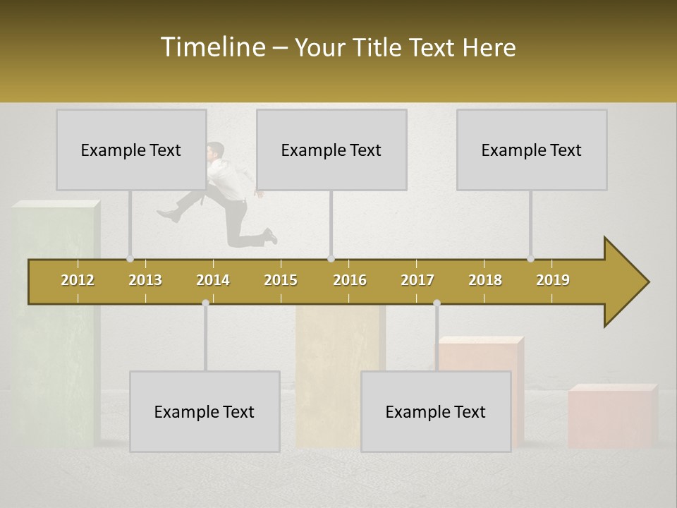 A Man Jumping Over A Bar Chart On Top Of Blocks PowerPoint Template