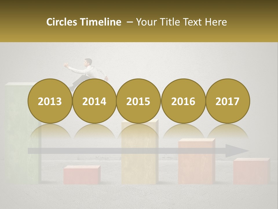 A Man Jumping Over A Bar Chart On Top Of Blocks PowerPoint Template