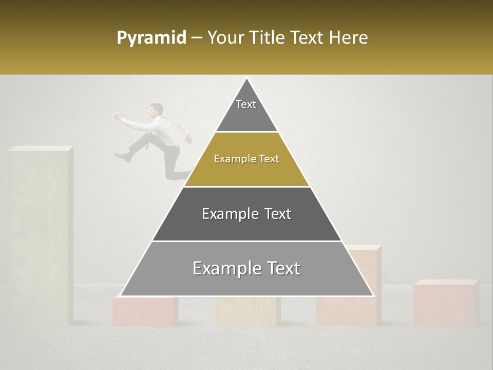 A Man Jumping Over A Bar Chart On Top Of Blocks PowerPoint Template