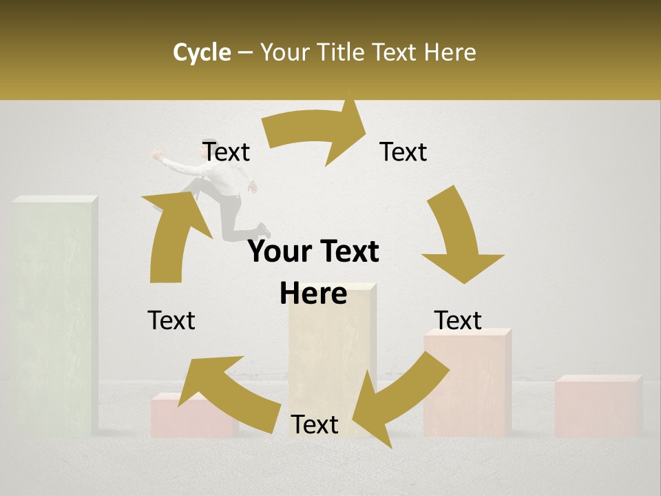 A Man Jumping Over A Bar Chart On Top Of Blocks PowerPoint Template
