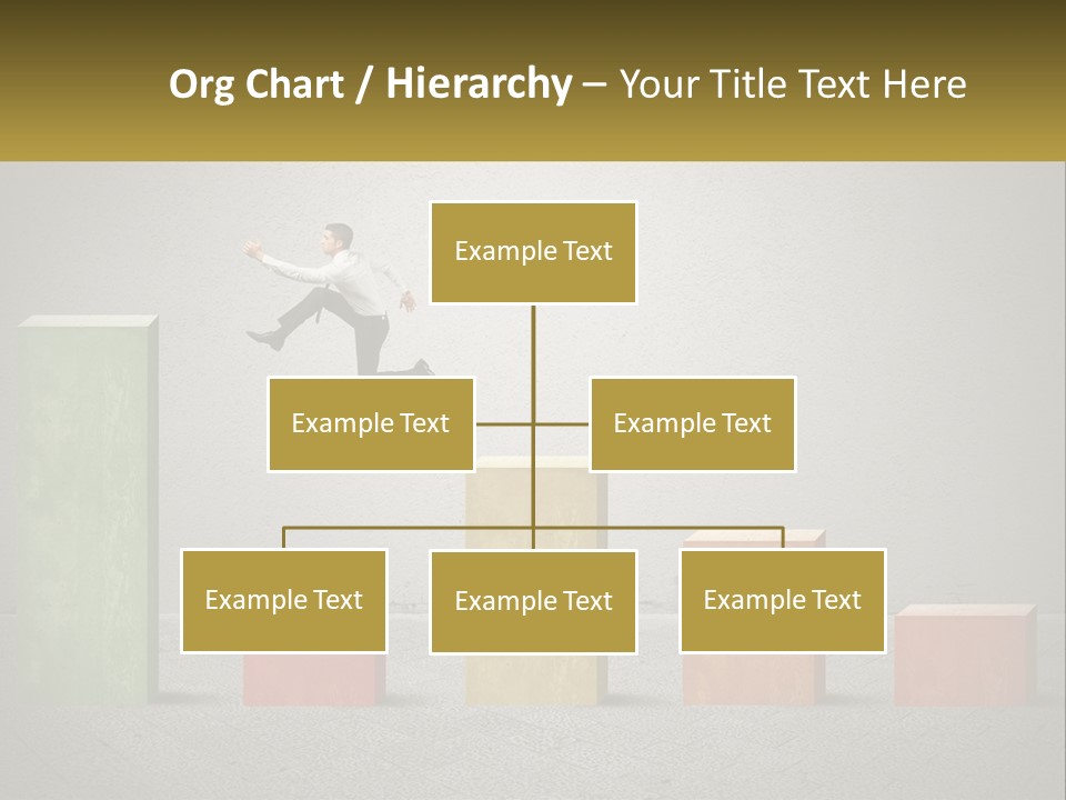 A Man Jumping Over A Bar Chart On Top Of Blocks PowerPoint Template