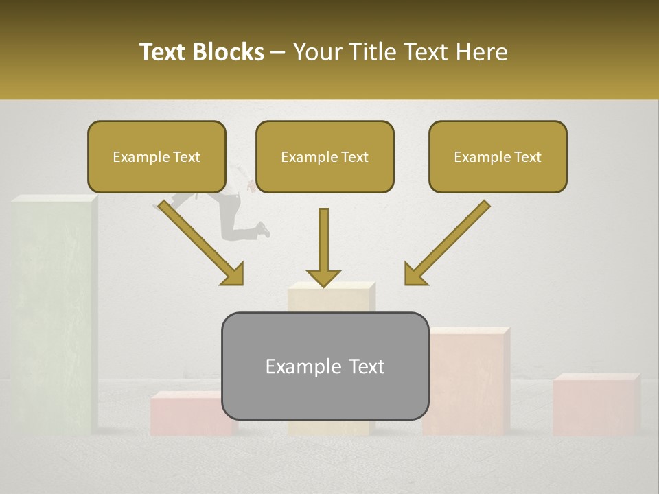 A Man Jumping Over A Bar Chart On Top Of Blocks PowerPoint Template
