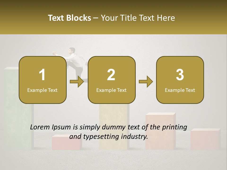 A Man Jumping Over A Bar Chart On Top Of Blocks PowerPoint Template