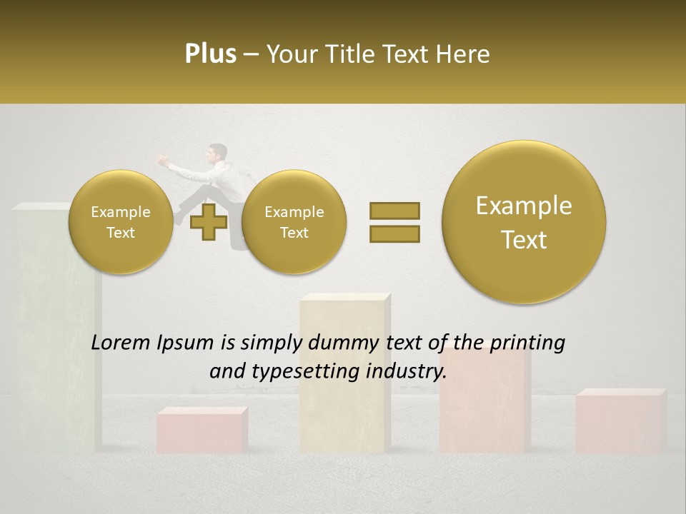 A Man Jumping Over A Bar Chart On Top Of Blocks PowerPoint Template