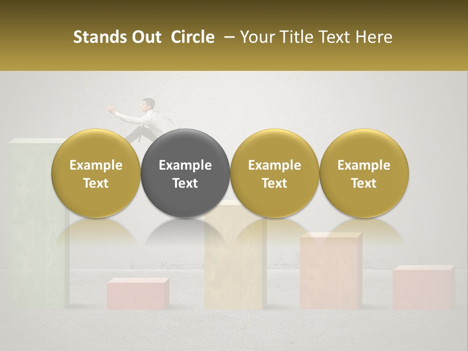A Man Jumping Over A Bar Chart On Top Of Blocks PowerPoint Template
