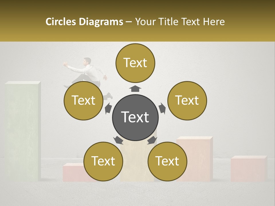 A Man Jumping Over A Bar Chart On Top Of Blocks PowerPoint Template
