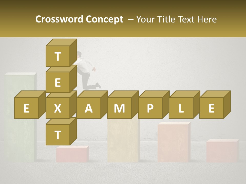 A Man Jumping Over A Bar Chart On Top Of Blocks PowerPoint Template
