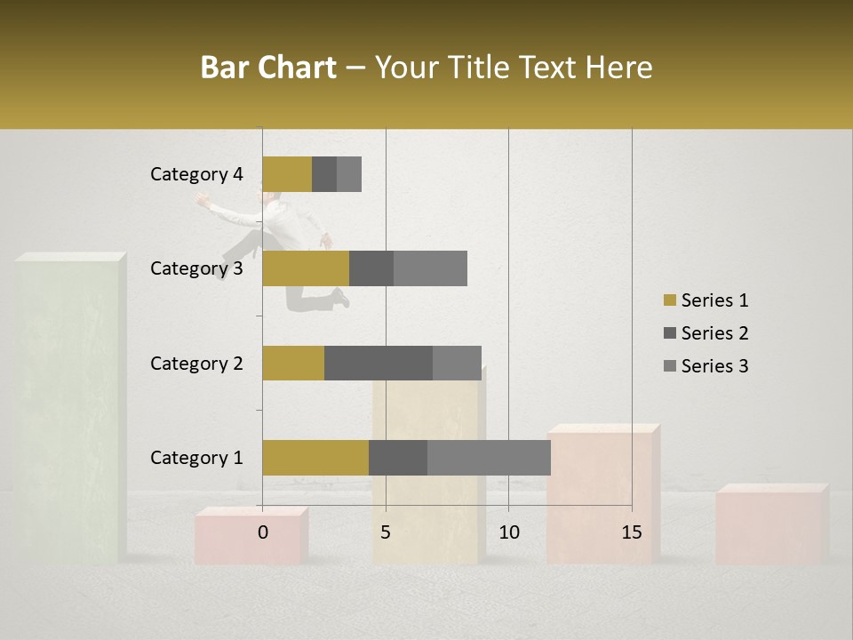 A Man Jumping Over A Bar Chart On Top Of Blocks PowerPoint Template