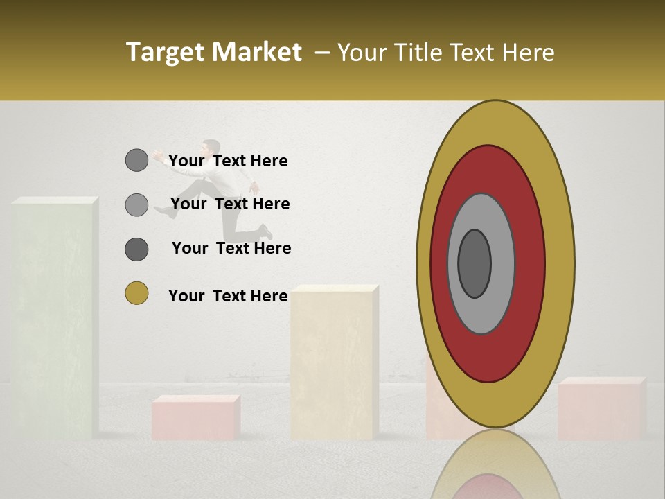A Man Jumping Over A Bar Chart On Top Of Blocks PowerPoint Template