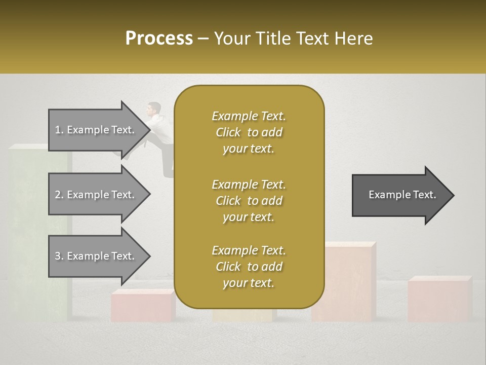 A Man Jumping Over A Bar Chart On Top Of Blocks PowerPoint Template