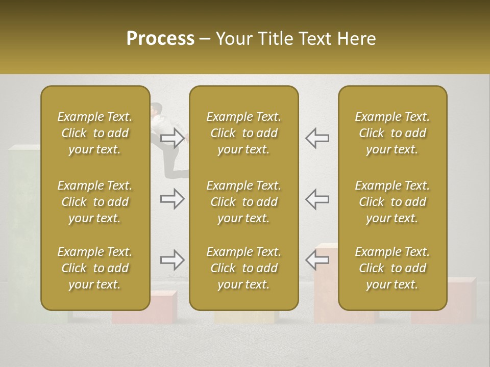 A Man Jumping Over A Bar Chart On Top Of Blocks PowerPoint Template