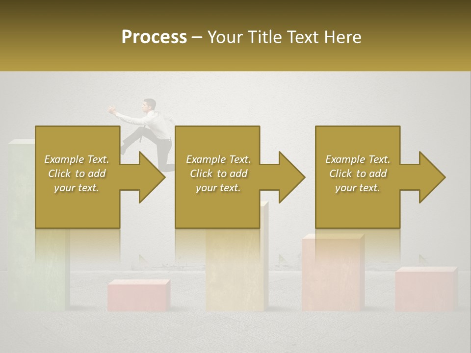 A Man Jumping Over A Bar Chart On Top Of Blocks PowerPoint Template