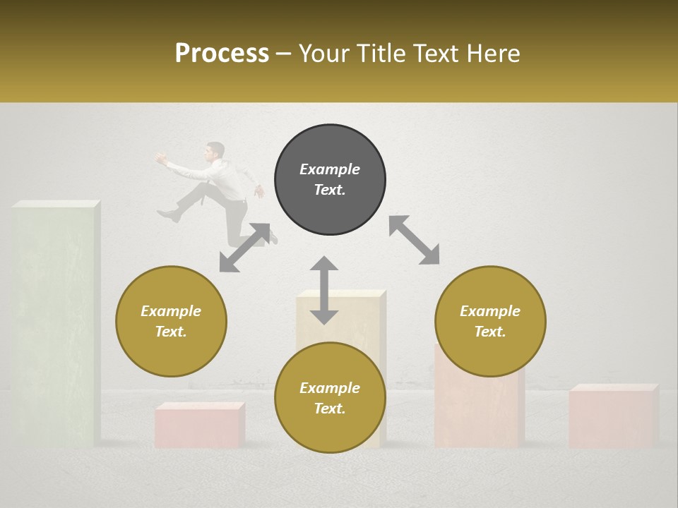 A Man Jumping Over A Bar Chart On Top Of Blocks PowerPoint Template