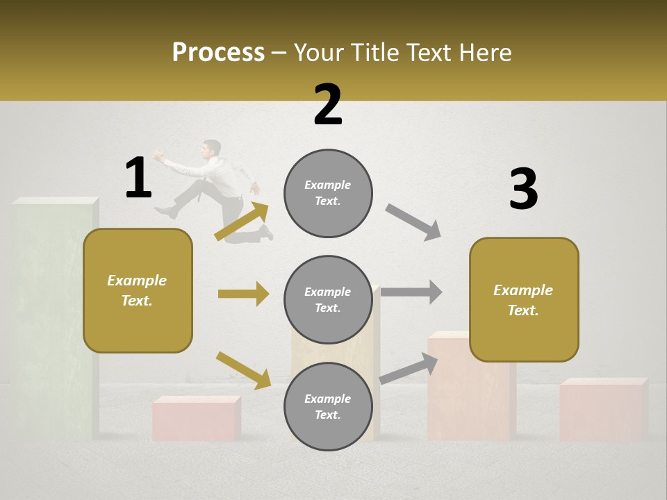 A Man Jumping Over A Bar Chart On Top Of Blocks PowerPoint Template