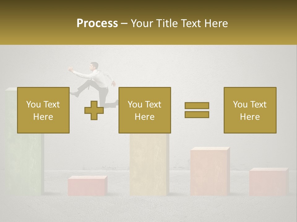 A Man Jumping Over A Bar Chart On Top Of Blocks PowerPoint Template