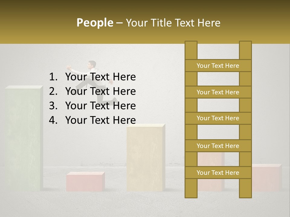 A Man Jumping Over A Bar Chart On Top Of Blocks PowerPoint Template
