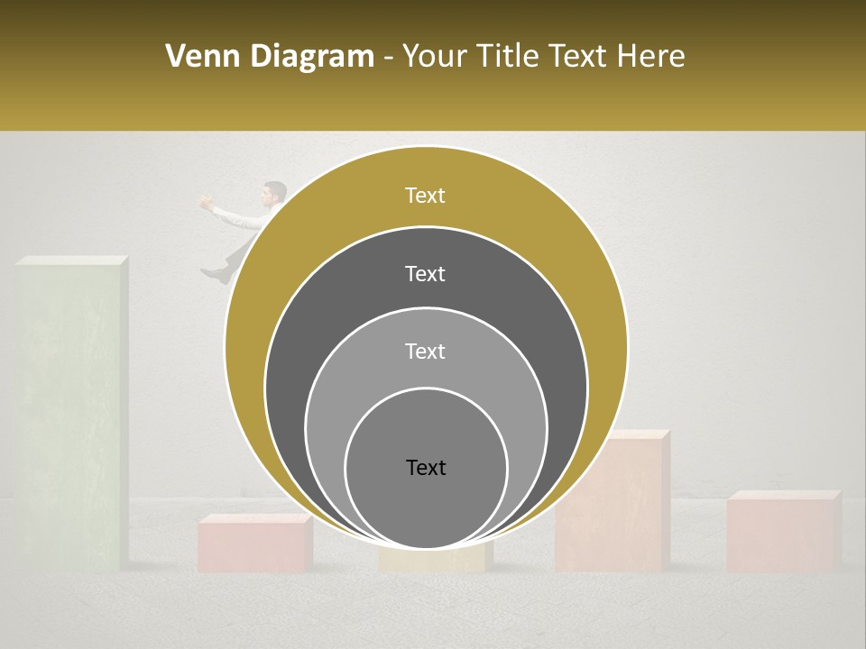 A Man Jumping Over A Bar Chart On Top Of Blocks PowerPoint Template
