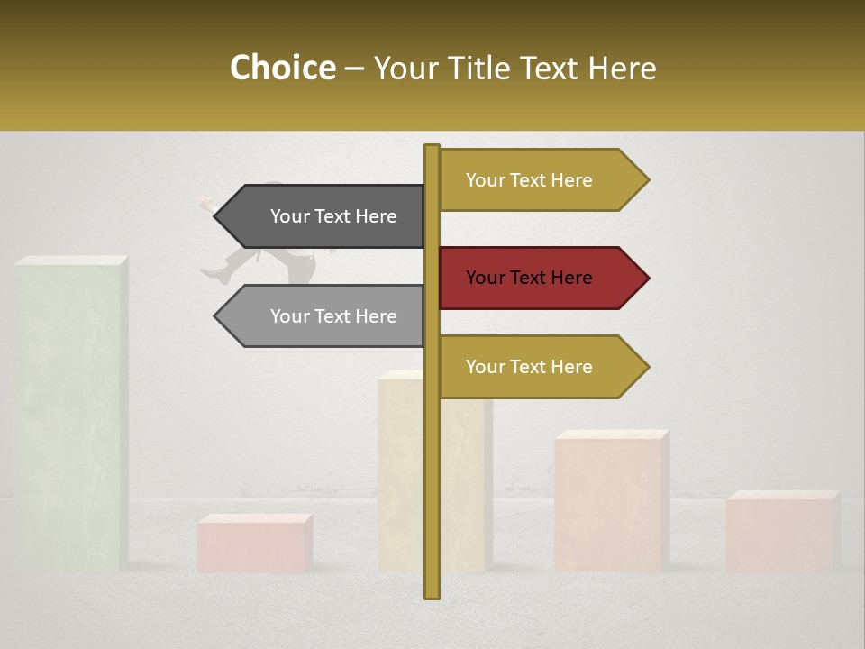 A Man Jumping Over A Bar Chart On Top Of Blocks PowerPoint Template