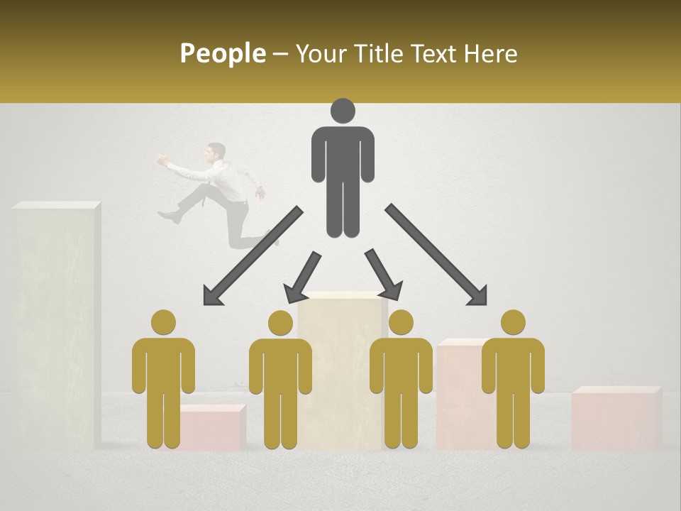 A Man Jumping Over A Bar Chart On Top Of Blocks PowerPoint Template