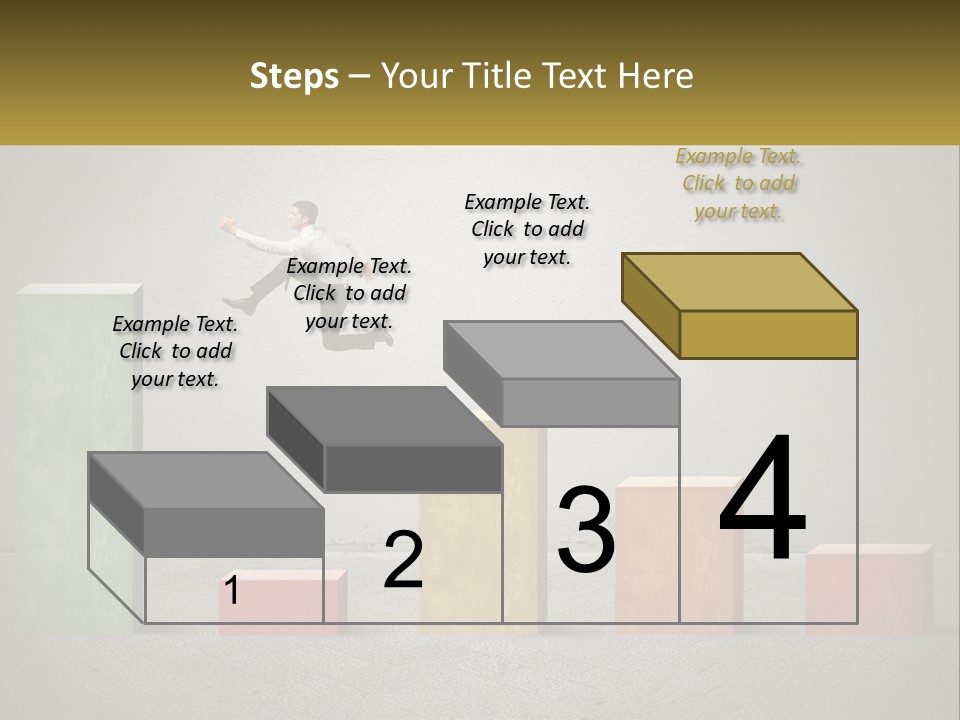 A Man Jumping Over A Bar Chart On Top Of Blocks PowerPoint Template