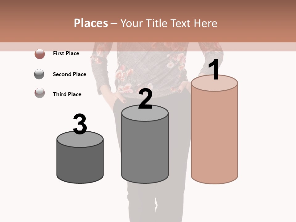 A Woman Standing In Front Of A Brown And White Background PowerPoint Template