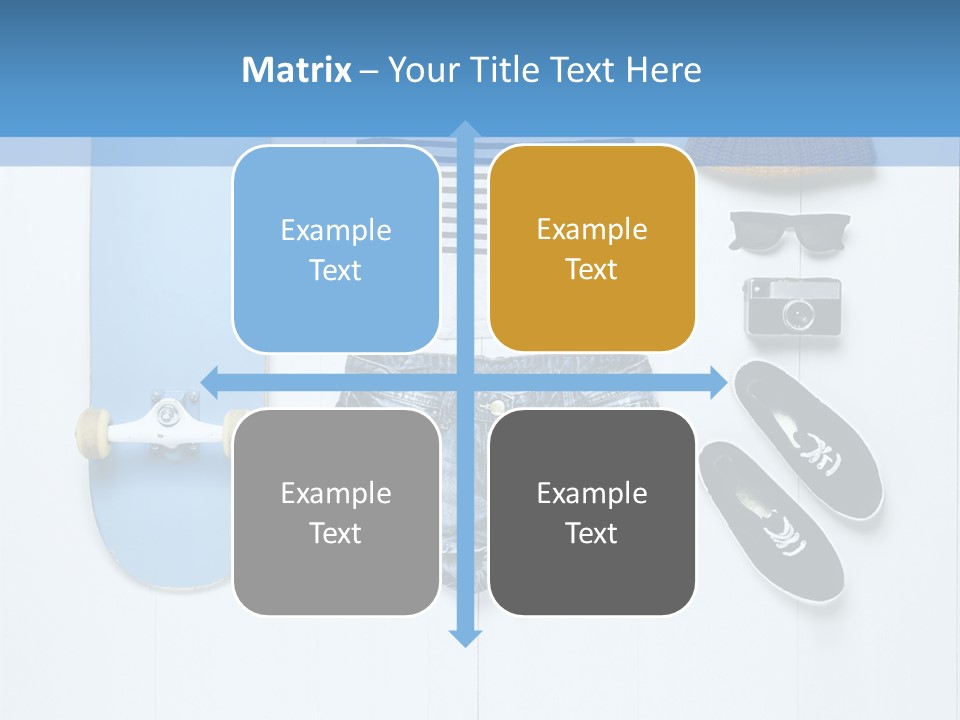 A Skateboard, Hat, Sunglasses, And A Pair Of Shorts Lay On A PowerPoint Template