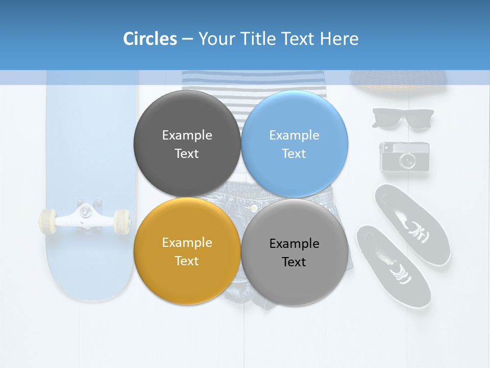 A Skateboard, Hat, Sunglasses, And A Pair Of Shorts Lay On A PowerPoint Template
