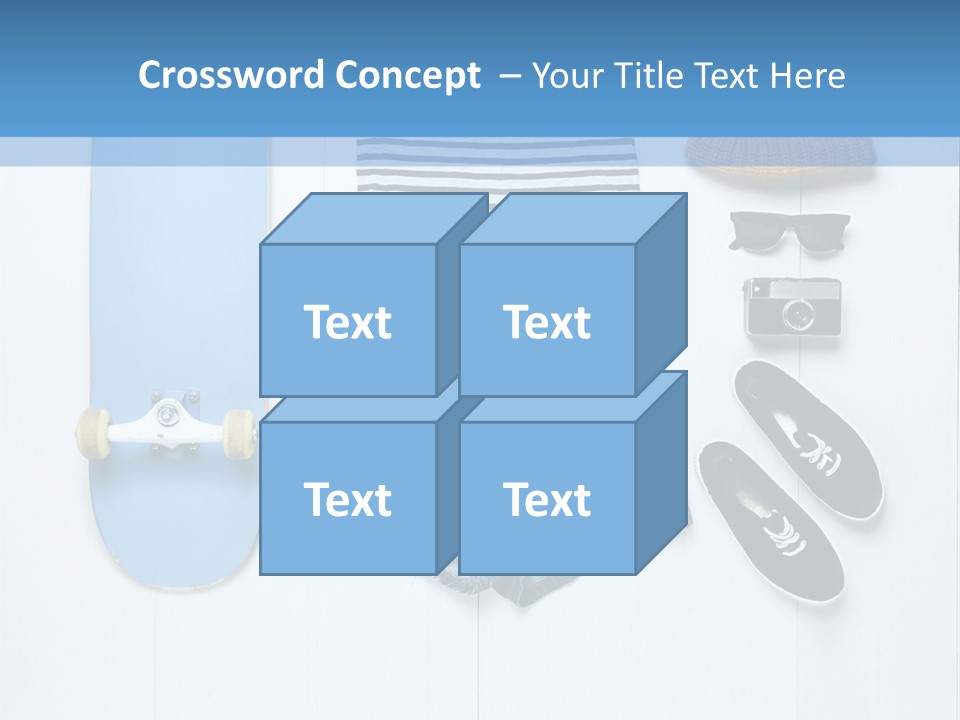A Skateboard, Hat, Sunglasses, And A Pair Of Shorts Lay On A PowerPoint Template
