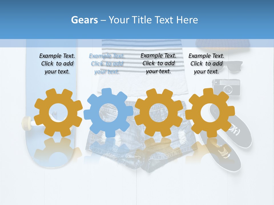 A Skateboard, Hat, Sunglasses, And A Pair Of Shorts Lay On A PowerPoint Template