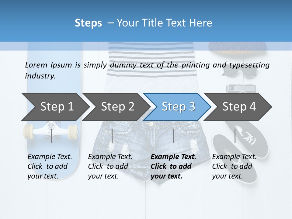 A Skateboard, Hat, Sunglasses, And A Pair Of Shorts Lay On A PowerPoint Template