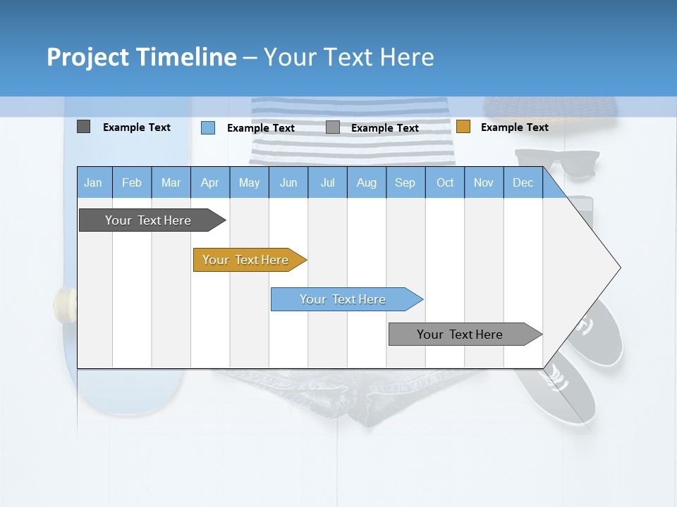 A Skateboard, Hat, Sunglasses, And A Pair Of Shorts Lay On A PowerPoint Template