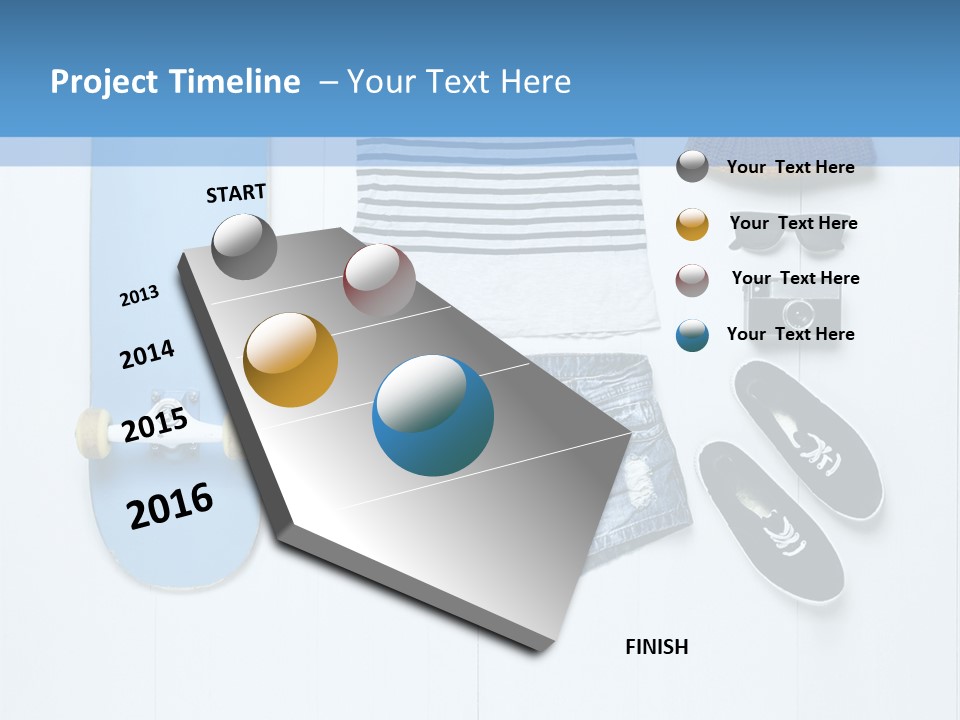 A Skateboard, Hat, Sunglasses, And A Pair Of Shorts Lay On A PowerPoint Template
