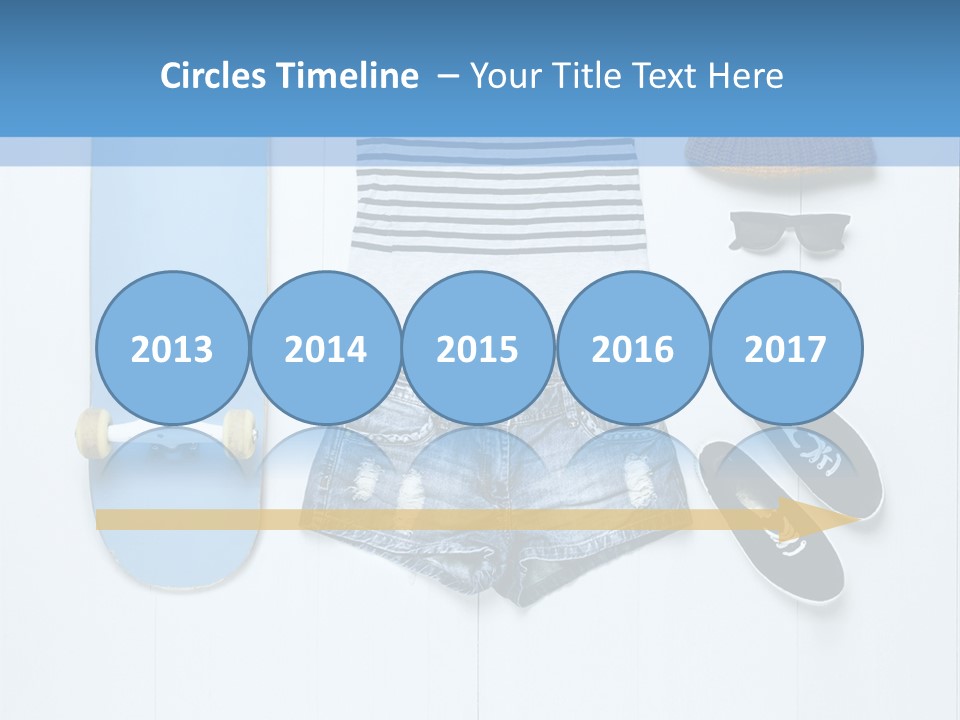 A Skateboard, Hat, Sunglasses, And A Pair Of Shorts Lay On A PowerPoint Template