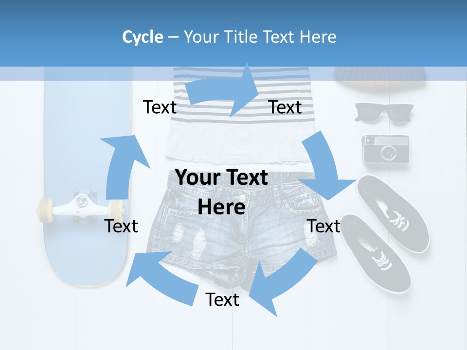 A Skateboard, Hat, Sunglasses, And A Pair Of Shorts Lay On A PowerPoint Template