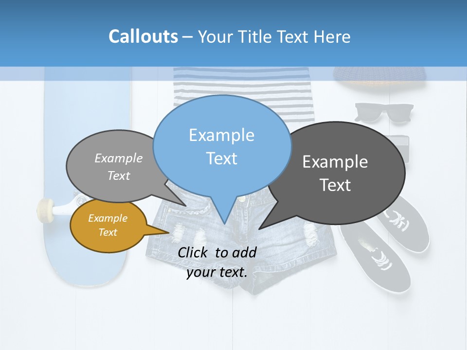 A Skateboard, Hat, Sunglasses, And A Pair Of Shorts Lay On A PowerPoint Template