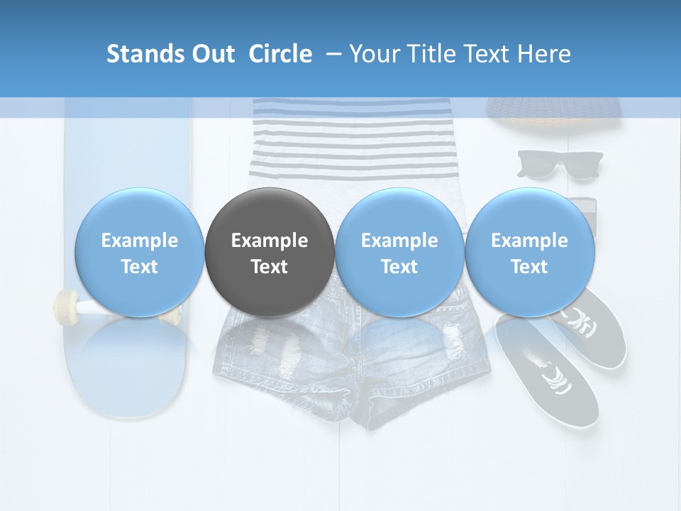 A Skateboard, Hat, Sunglasses, And A Pair Of Shorts Lay On A PowerPoint Template