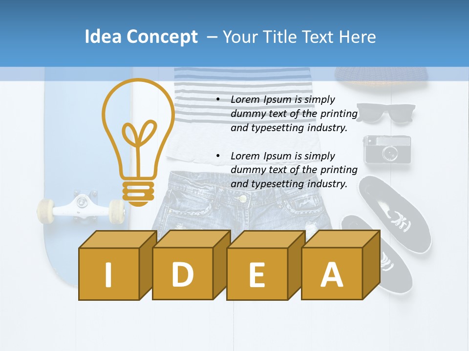 A Skateboard, Hat, Sunglasses, And A Pair Of Shorts Lay On A PowerPoint Template