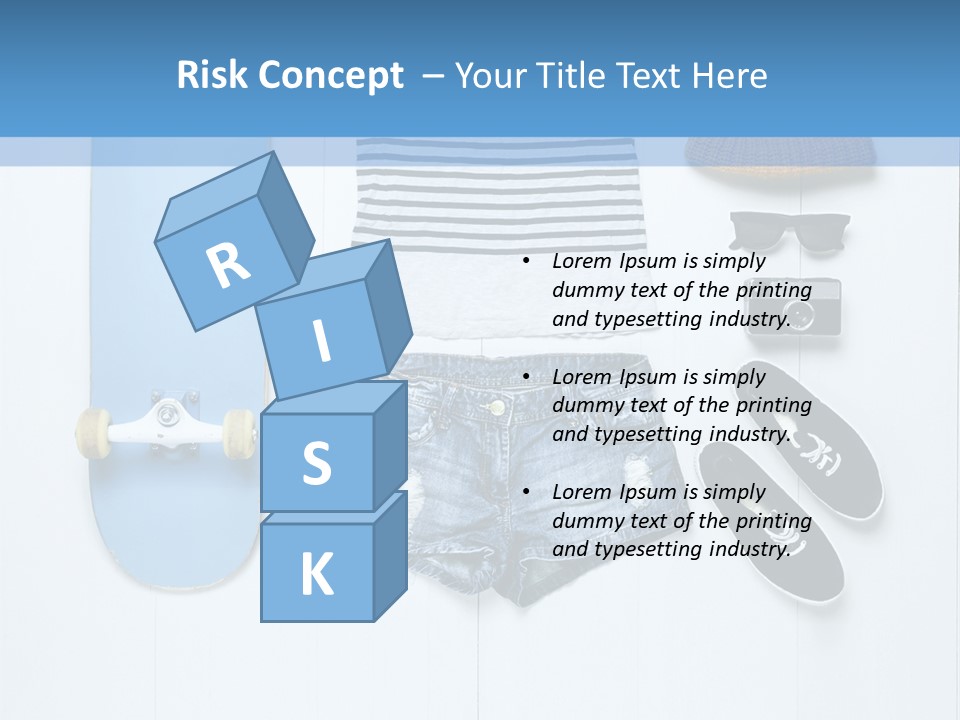 A Skateboard, Hat, Sunglasses, And A Pair Of Shorts Lay On A PowerPoint Template